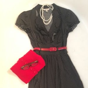 Vintage Navy & White Polka Dot  Collar Dress